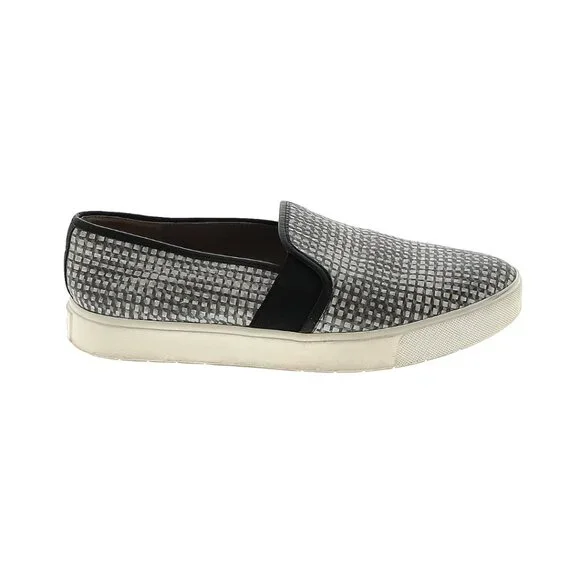 Vince Blair Metallic Gray Check Leather Slip On Sneakers l Women’s Size 7.5 - Picture 1 of 5